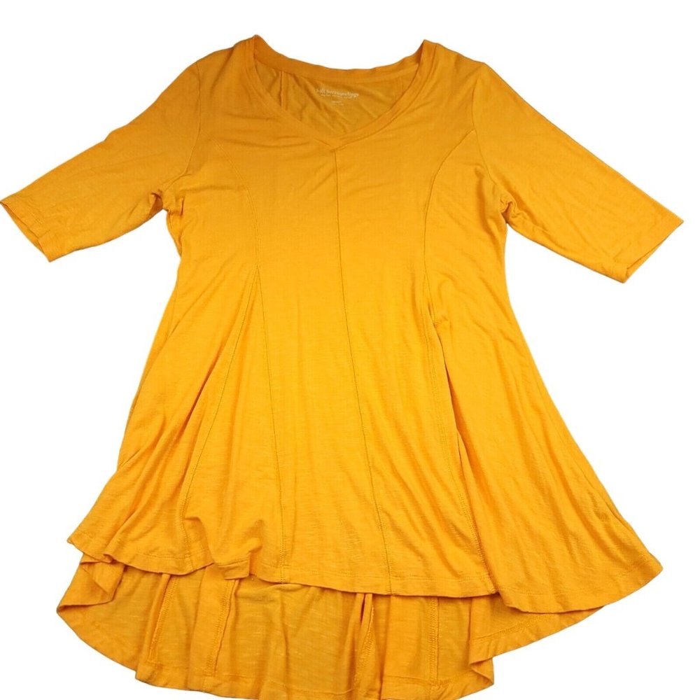 Soft Surroundings Womens M Dress Perfect A Line‎ Hi Lo Half Sleeve Yellow 27532